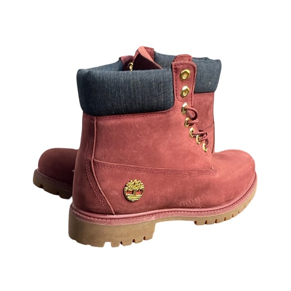 NWB - EXCLUSIVE RELEASE - Decade Old - Burgundy Timberlands 6" Boots w/ Denim - Picture 4 of 12